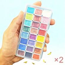 48 Colors, 2 Boxes Of 24 Colors Pearl Watercolor Paints - Vibrant Metallic Tones, Suitable For Traditional Chinese Painting, Tangka Calligraphy And Professional Art Use, Professional Art Supplies | Vibrant Colors | Metallic Surface Treatment, Professional Watercolor, Metallic Watercolor, Palette - Sets - View 9