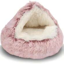 Soothing Dog Bed/Cat Bed, With Detachable Hood, Removable And Washable Round Bed, Suitable For Medium And Small Pets, Non-Slip Faux Fur Fluffy Edged Bed, Improving Sleep Quality