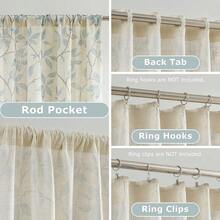 ZJDECOR 95 Inches Length Semi Sheer Curtains For Bedroom Living Room,Print Botanical Light Blue Leaf Grey Branch Drape,Rustic Linen Textured Window Treatment With Tape,Rod Pocket Back Tab,38\Wx95\Lx2,38inchWx95inchL(Packof2),LightBlueLeaf/GreyBranch - 淺藍葉/灰枝 - 查看 4
