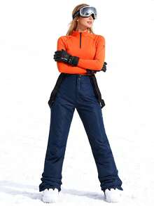 Bộ quần trượt tuyết giữ ấm dành cho nữ, quần trượt tuyết mùa đông dành cho nam với dây đeo vai có thể tháo rời, phù hợp cho các hoạt động ngoài trời, trang thiết bị trượt tuyết, quần áo giữ ấm, quần thể thao, cấu trúc gia cố, dây đeo vai chống tuyết tiện dụng, trang phục trượt tuyết bền bỉ, dày dặn, thoáng khí. - Màu xanh hải quân - Xem 7