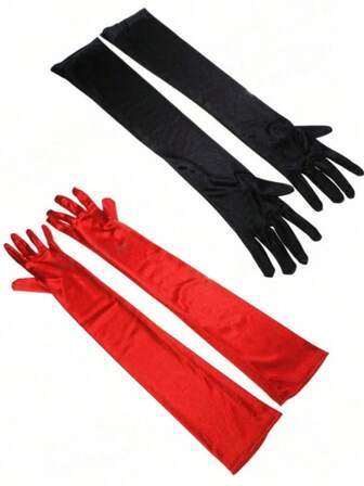 1 par de guantes largos hasta el codo de nailon y spandex negro sólido con protección UV para mujeres, adecuados para accesorios de fotografía de boda y Día de San Valentín