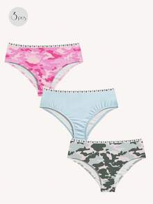 3pcs Women's Camouflage, Skull, Star Printed Comfortable Briefs Set - Multicolor - View 1