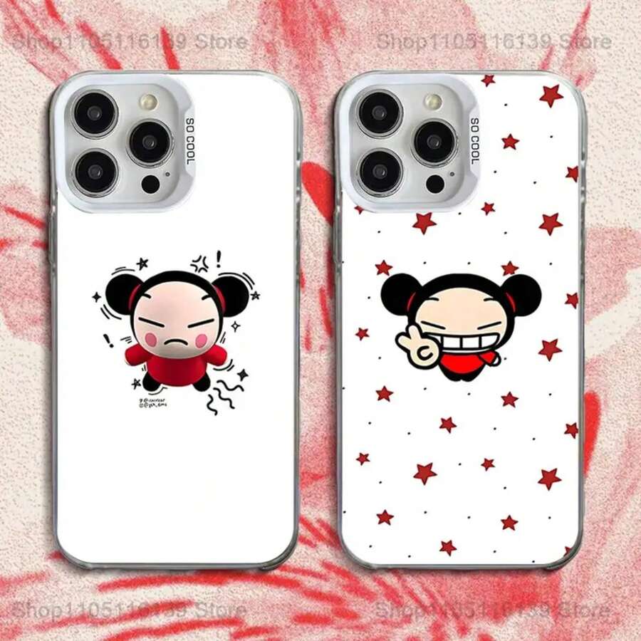 Funda de Teléfono P-Pucca Cute Love para 17,16,15,14,13,12,11,Pro,Max,Plus, Cubierta Mate Blanca a Prueba de Golpes - z2 - Ver 1