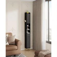 Bathroom Cabinet With Adjustable Shelves Freestanding Floor Cabinet Tall Bathroom Storage Cabinet With Doors And Drawer Narrow Toilet Paper Storage Cabinet Black BC28004G - Black - View 3