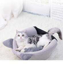 1个聚酯纤维猫头鹰造型猫屋，适合小型至中型猫咪，可爱、舒适、保暖，是猫咪的睡眠洞穴，轻薄防滑，厚度适中，室内宠物床，四季皆宜 - 灰色 - 查看 2