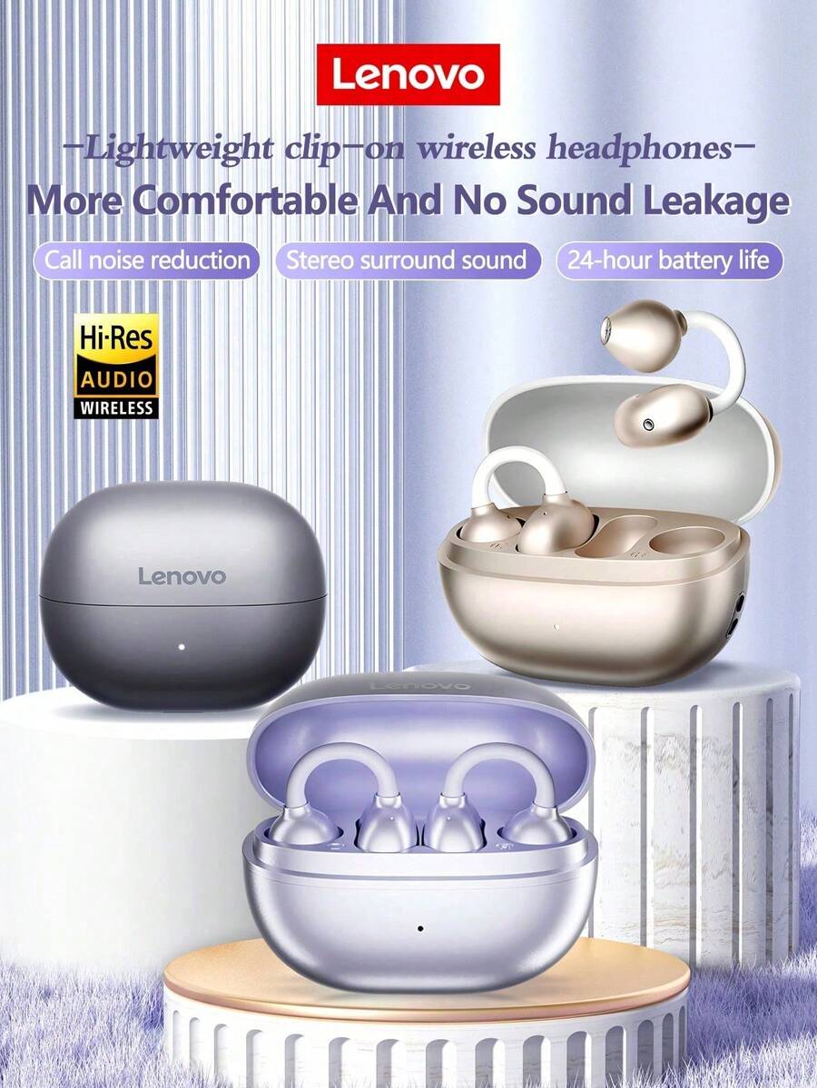 Lenovo EA410 True Wireless Bluetooth Headset Air Bone Conduction Non-In-Ear Open Ear Clip Sports Running Ear Hook Chinese Packaging - Purple - View 1