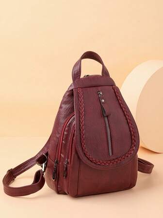 Fashionable PU Material Flap Backpack, Multi-Layer Shoulder Bag, Versatile Carrying Style, Suitable For Students And Various Occasions