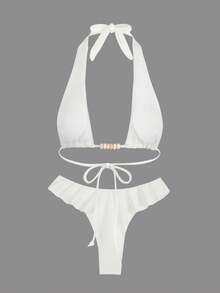 Bộ bikini hai mảnh cạp cao, màu trơn, kiểu dáng gợi cảm, thích hợp cho kỳ nghỉ hè 2026 dành cho nữ. - trắng - Xem 4