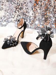 1对网状水钻珍珠蝴蝶结鞋夹，可拆卸优雅奢华鞋饰，适合婚礼、派对及各种场合