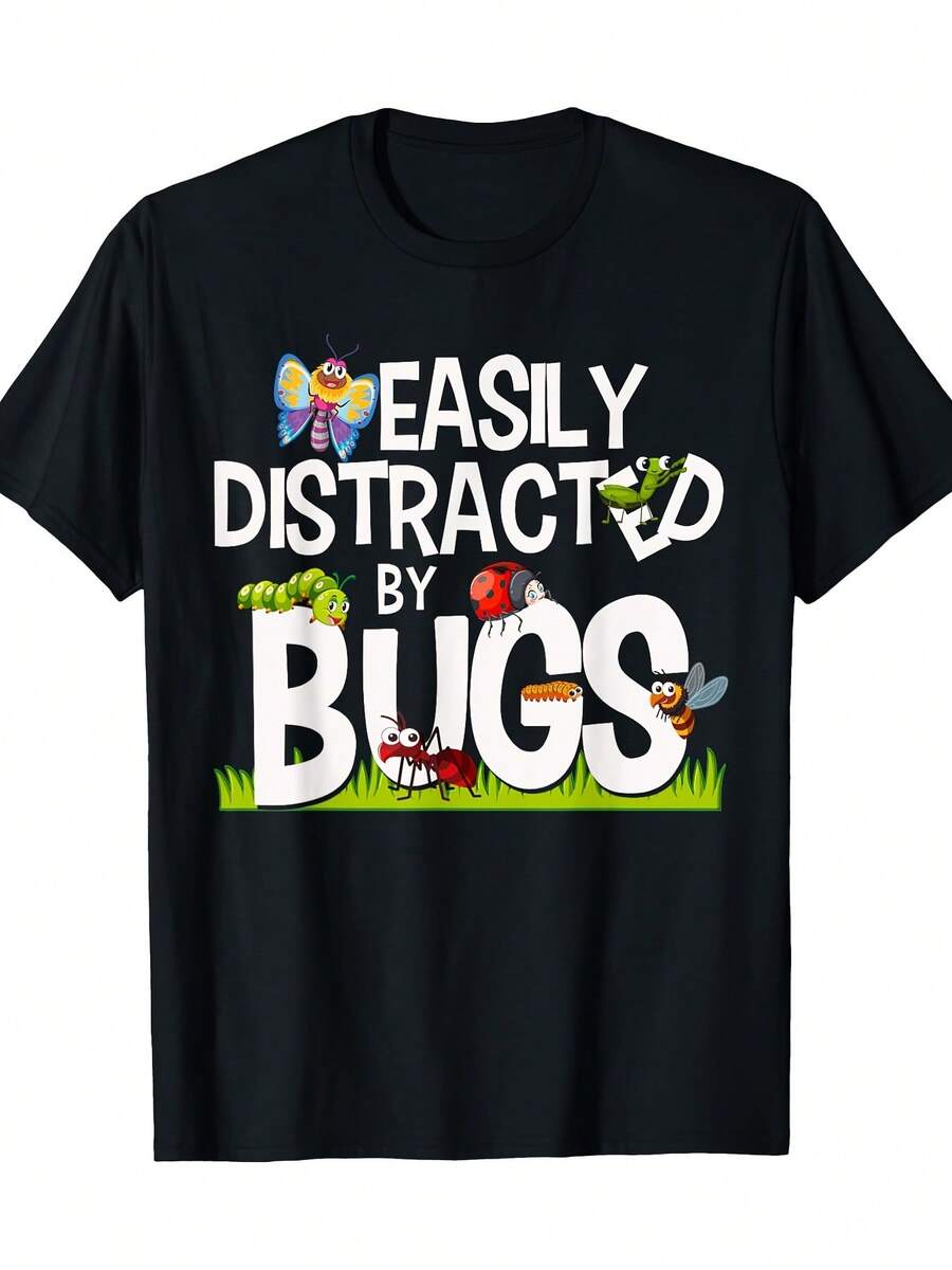 Camiseta de ciencia de insectos divertidos que se distraen fácilmente por insectos - 220g - Negro - Ver 1