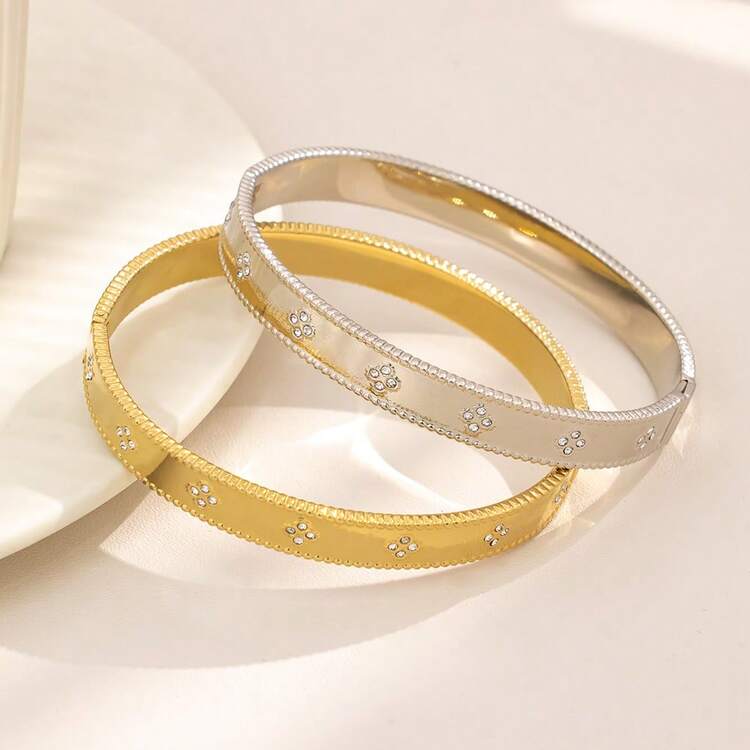 Fashionable Sparkling Four-Leaf Clover Bracelet, Stainless Steel Zirconia Decorated Women's Bracelet, Suitable For Daily Wear And Gatherings, Excellent Jewelry Gift For Holidays - B323 - View 4