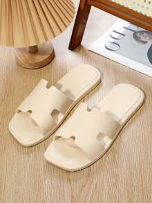 Slippers Black Slippers French Open Toe Slippers Women's Summer Outdoor Wear Soft Bottom Flat Roman Style Casual Versatile Sandals Fashionable Summer Women's Indoor Outdoor Slip-Resistant Soft Bottom Summer Sandals - Beige - View 2