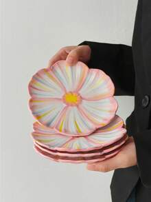 1/2/4pcs Pink Floral Ceramic Plates, European Sunflower Ceramic Dinner Plates, Casual Snack Plates, Afternoon Tea Dessert Trays, Breakfast Plates, Coffee Trays, Ceramic Dinnerware, Fruit Plates, Candy Dishes, Gift Tableware - Multicolor - View 5