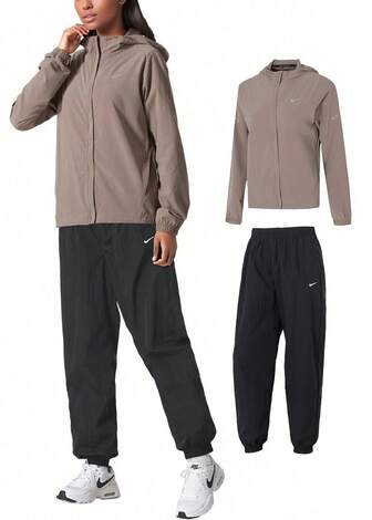 Nike Women's Casual Sports Set, Lightweight Comfortable Hooded Jacket + Relaxed Fit Pants, 2pcs