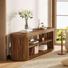 47.2-Inch TV Stand For TVs Up To 55 Inches, Entertainment Center With 2-Tier Open Storage & Adjustable Foot Pads, Oval Media TV Console Table For Living Room, Bedroom, Rustic Brown - Rustic Brown - View 5