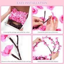 DIY Cherry Enchanted Willow Vine Lights,7.55/6.2/3.9 FT 144/96/48 LED Cherry Blossom Lights With Remote Timer,8 Lighting Modes,LED Tree Branch Light For Wall,Cherry Blossom Wall Decor For Bedroom Home - 粉色 - 查看 2