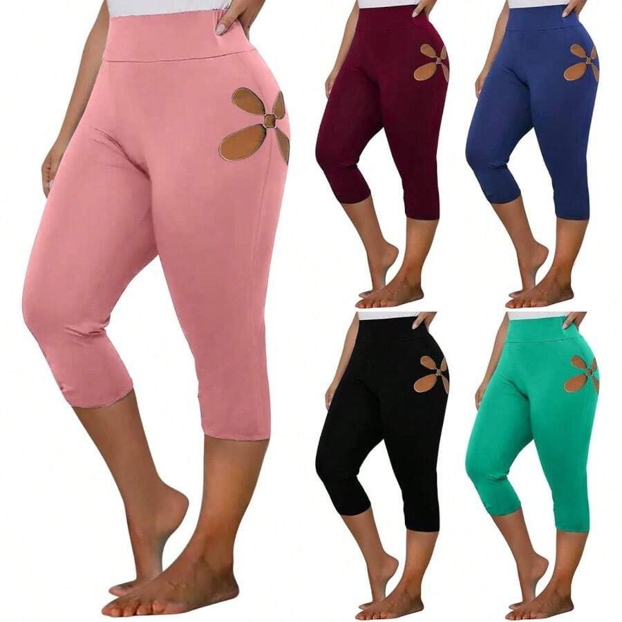 Pantalones Casuales para Mujer, Largos 3/4, Leggings elsticos con Cortes, Pantalones Deportivos Ajustados, cmodos e Informales para Yoga y Entrenamiento. - inicial - Ver 1