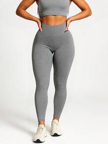 Set Of 3 High-Waisted Leggings With No Transparency - 1 Black + 1 Navy Blue + 1 Gray - View 6