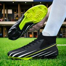 一双男女通用足球鞋，适合比赛和训练，低帮设计，柔软舒适，适合户外草地，系带，防滑，耐用，橄榄色鞋钉，适用于AG/FG场地，轻便，高性能，防滑设计，高帮专业足球鞋，厂家直销，多种颜色可选 - 黑色 - 查看 10
