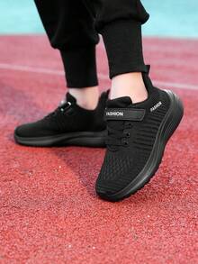 Sports Shoes/ Shoes/' Running Shoes/' Walking Shoes, Mesh & PU Leather, Breathable, Suitable For Spring, Summer, Autumn, Winter, Back To School, New Design, Lightweight, Non-Slip Rubber Sole, Hook And Loop Closure For Easy On/Off, Fit For Running, School, Outdoor, Training, 4 Colors Available, Ages 3-14 - Black - View 6