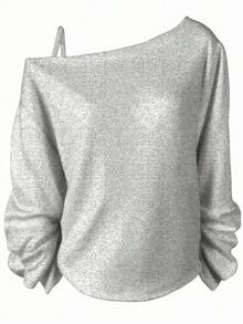 Black Off - The - Shoulder Long - Sleeve Top With Cowboys Graphic, White Star & Dallas 1975 Print, Casual Gathered Cuffs T - Shirt For Fans- Winter Clothes For Women,New Years Outfit Women,Christmas Outfit - Women's Winter Outfits: Elegant Conjunto De Mujeres + Flowy Top, Blusas & Top Negro - Xám - Xem 5