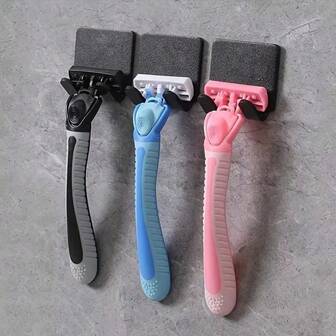 浴室壁挂式粘性剃须刀架，适用于淋浴挂钩，黑色塑料挂钩