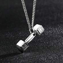 Stylish Fitness Engraved Dumbbell Necklace, Men's Pendant, Bold And Unique, Couple's Accessory, Simple Jewelry For Women. - 黑色 - 查看 3