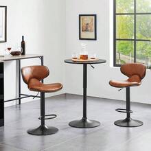 Height Adjustable Round Pub Table 360 Swivel Counter Bar Tables Bistro Tall Cocktail MDF Top, Black - Full Black - View 2