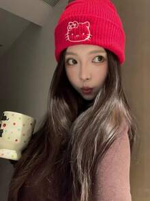 Sanrio 1 件 Hello Kitty 可爱时尚针织帽，厚实保暖针织帽，护耳简约毛绒帽，适合冬季户外使用 - 彩色 - 查看 7