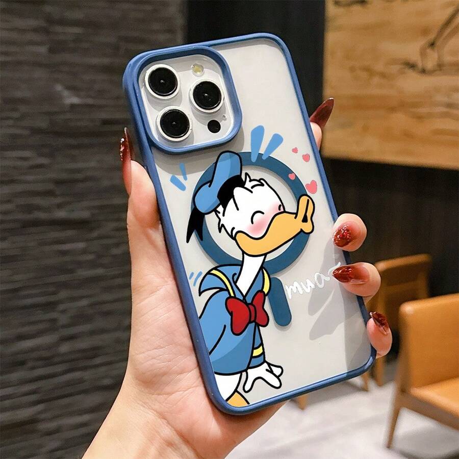 Disney DonaldDuck Character Phone Case, Featuring Cute And Playful Expression Designs, Simple And Stylish, Smooth To The Touch, With Strong Magnetic Adhesion, And Camera Protection. Suitable For Girls. Compatible With IPhone 17/16/15/14/13/...12 Mini Pro Max Pro Plus XRXS, As Well As SamsungGalaxy S20, S21, S22, S23, And S24 Series. The Perfect Gift For Family And Friends. Stylish Phone Case, Fun Expression Design, Trendyphone Case, Lightweight And Durable Material. - 藍色 - 查看 1