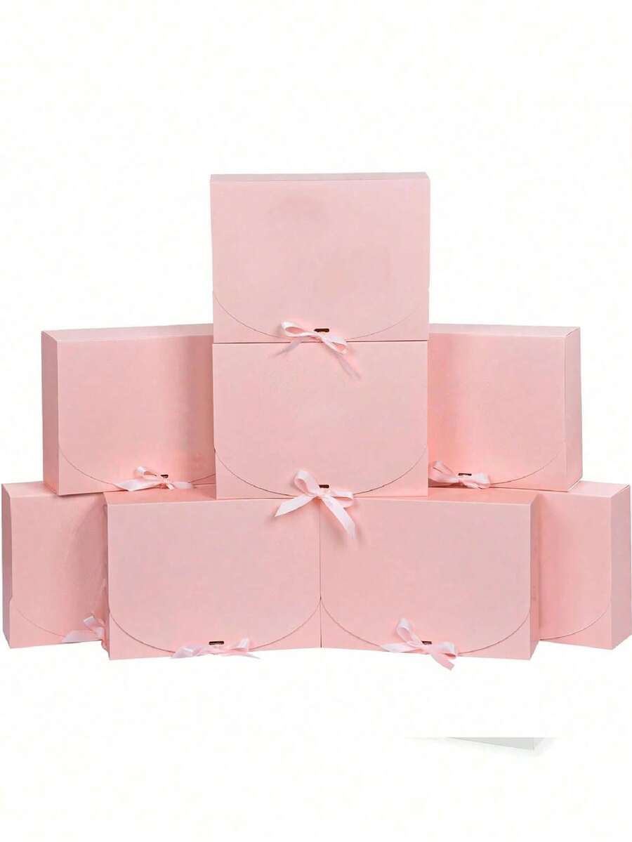 White/Black/Pink/Brown Covered Gift Boxes With Ribbons, Suitable For Bridesmaid Invitation Boxes, Wedding Gift Boxes, Birthday Gift Boxes, Baby Shower Boxes, Valentine's Day Gift Boxes, Valentine's Day Packaging Boxes, Birthday Boxes, DIY Craft Boxes - Multicolor - View 1