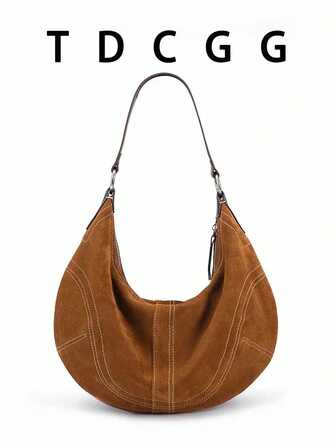 复古仿麂皮新月形单肩包，女士秋冬新款棒球包，大容量牛角包，适合通勤、工作、约会和聚会。