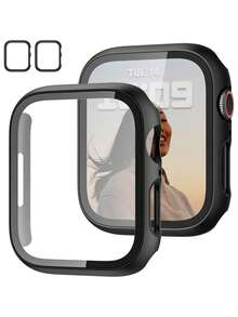 2pcs Black PC+Tempered Glass Integrated Watch Case, Shock-Resistant Fashionable Protective Cover, Compatible With Apple Watch Series 38/40/41/42/44/45/46/49mm, Compatible With Apple Watch Series Ultra/SE/11/10/9/8/7/6/5/4/3/2/1, Smart Watch Accessories - Black*2 - View 16