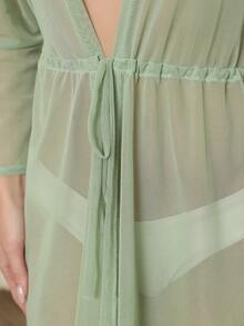 Transparent Tulle Beach Cover-Up With Waist Strap - Light Green - View 6