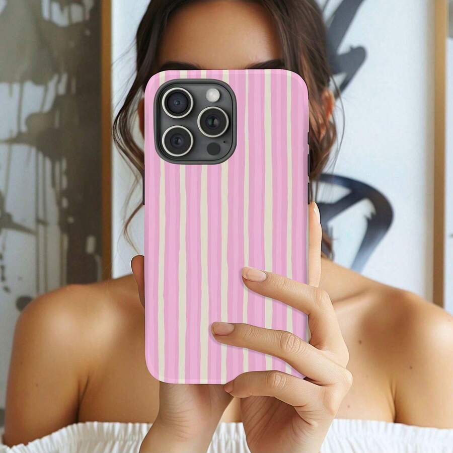 Pink Striped Phone Case Compatible With IPhone 17 16 15 14 13 12 11 Pro Max - Pink - View 1