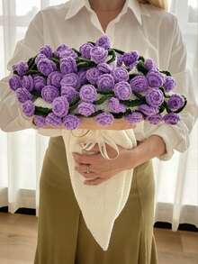 1条手工钩织玫瑰花毯，腈纶材质，优雅蓬松，铃兰图案，配牛奶玫瑰流苏，可作床毯/沙发毯，母亲节礼物 - A - 查看 19