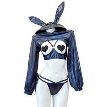 SENMHS Reverse Bunny Sexy PU Leather All Season - Royal Blue - View 12