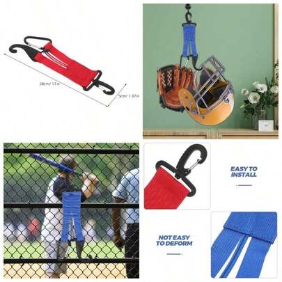 Soporte de Pared para Equipo de Bisbol 2 Piezas con Clips para Guantes y Ganchos para Casco Organizador Resistente para de Sftbol en Garaje Hogar y Escuela Color Rojo y