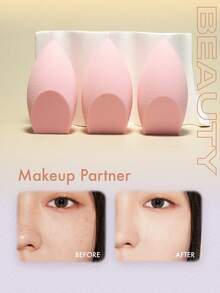 3 piezas Esponjas de maquillaje de uso dual húmedo & seco, Esponja de maquillaje, Aplicadores de maquillaje suaves sin látex reutilizables y lavables multicolor para polvo, líquido, diseño de maquillaje, esencial para viajes - Rosa vieja - Ver 6
