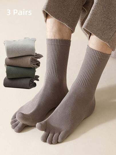 3 Pairs Men's Socks, Soft & Comfortable Mid-Calf Sports Socks, Toe Socks In Black & White, Suitable For Indoor Slippers In Winter, Unisex