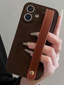 Luxury Moonpit Pattern Wrist Band Brown Phone Case Compatible With IPhone 17 ProMax 17 Pro 17 16 15 14 13 12 11 Pro Max Plus Lady Elegant Soft Back Cover - Brown - View 3