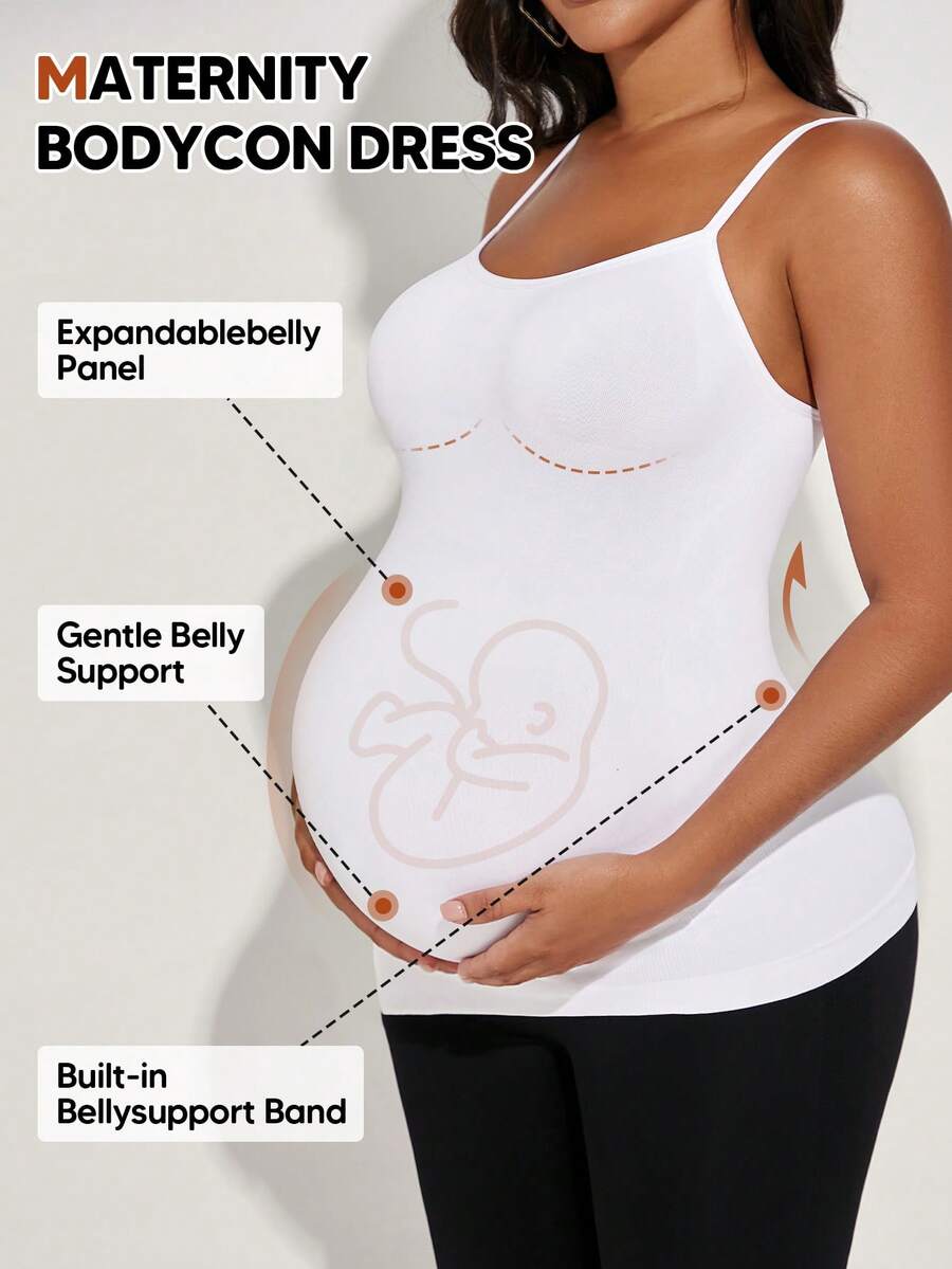 TAKUSUN 孕妇舒适修身可调节细肩带吊带背心 - 白色 - 查看 1