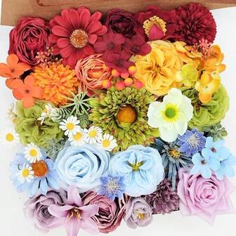 Rainbow Artificial Flower Box Set, Floral Gift Box For Wedding, Home, Party Decor,Multicolor Floral Display Box With Lid,DIY Artificial Flower Box Se Artificial Flower Storage For Gift & Decor
