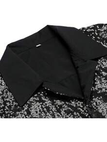 Men's Sequin Shirt 70s Costume Nightclub Party Short Sleeve Sparkle Disco Shirts - 黑色 - 查看 5