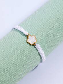 Un brazalete de trébol de cinco hojas elegante y sencillo para parejas, accesorio de pulsera tejido a mano - Flor de cinco pétalos - Ver 2