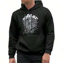 SP5DER OG Web Hoodie Heather Black Streetwear Graphic Pullover Unisex Sweatshirt - 黑色 - 查看 2