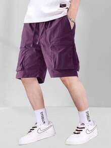 Men's Cargo Shorts With Drawstring And Pockets, Made Of Non-Stretch Fabric For Casual Wear. - Color caoba - Ver 2