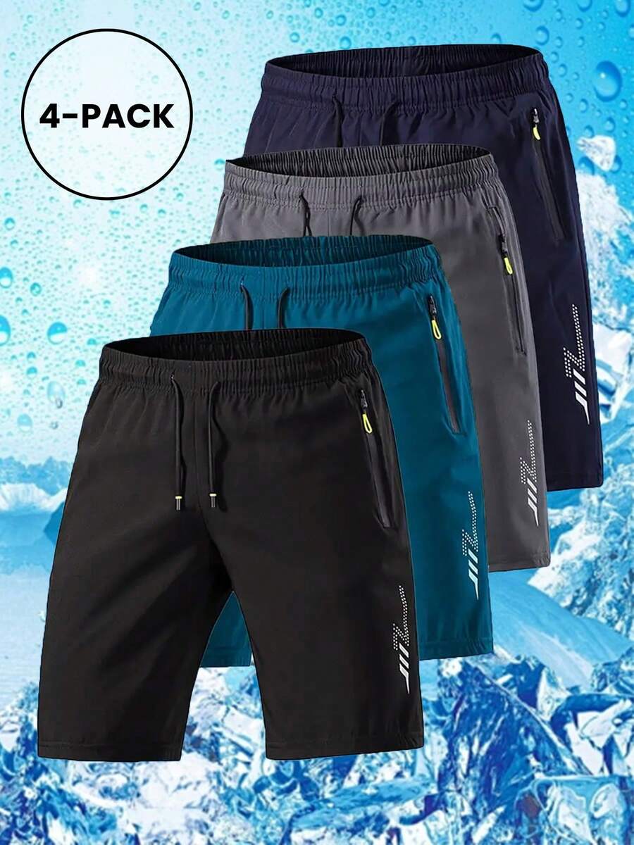 4条装男士速干蕾丝真丝短裤 - 透气弹力中长款短裤，适合健身、徒步旅行、复活节 - 湖藍色 - 查看 1