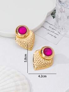 1 Pair/2pcs Fashionable Exaggerated Metal Triangle Faux Pearl Luxury Women Stud Earrings, Suitable For Women's Evening Gala, Party, Travel Occasions - White - View 6