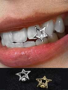 1pc Hollow Star Bar Zirconia Shiny Hip Hop Tooth Jewelry, Couple Gift - Multicolor - View 2